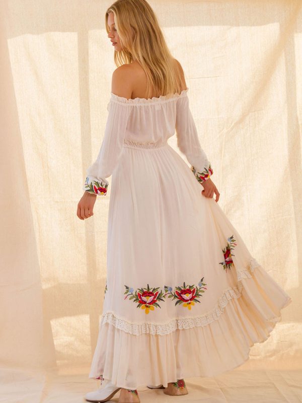 Bohemian Vacation Elegant Embroidered Goddess Tracing Tiered Dress - Dresses - Uniqistic.com
