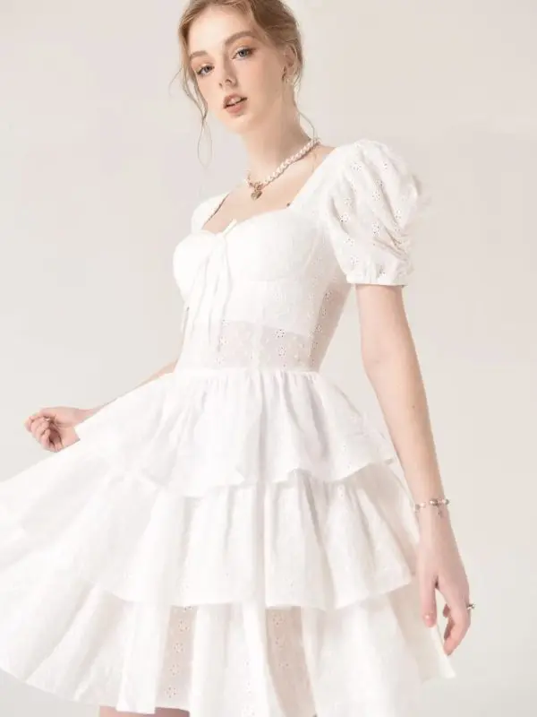 Corset Embroidered Waist OnePiece Culotte Tiered Dress - Dresses - Uniqistic.com