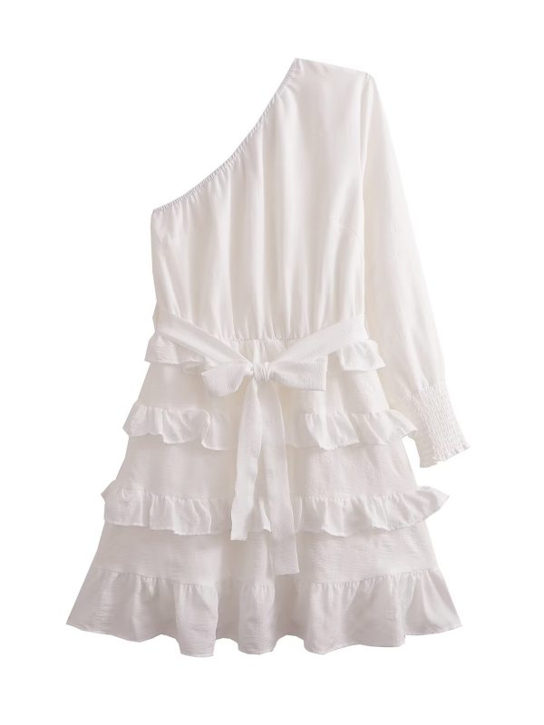 Texture Diagonal Shoulder Tiered Dress - Dresses - Uniqistic.com