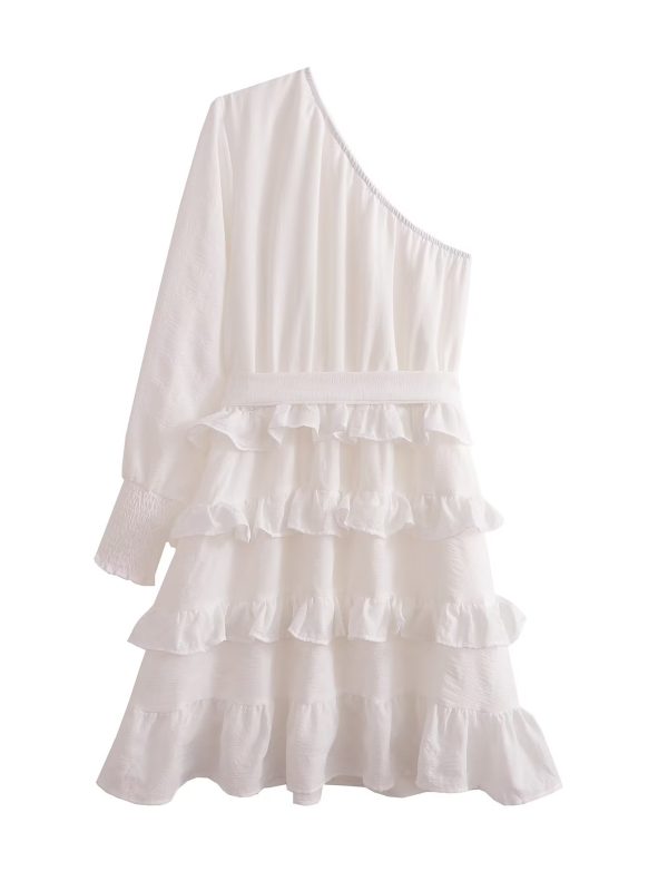 Texture Diagonal Shoulder Tiered Dress - Dresses - Uniqistic.com