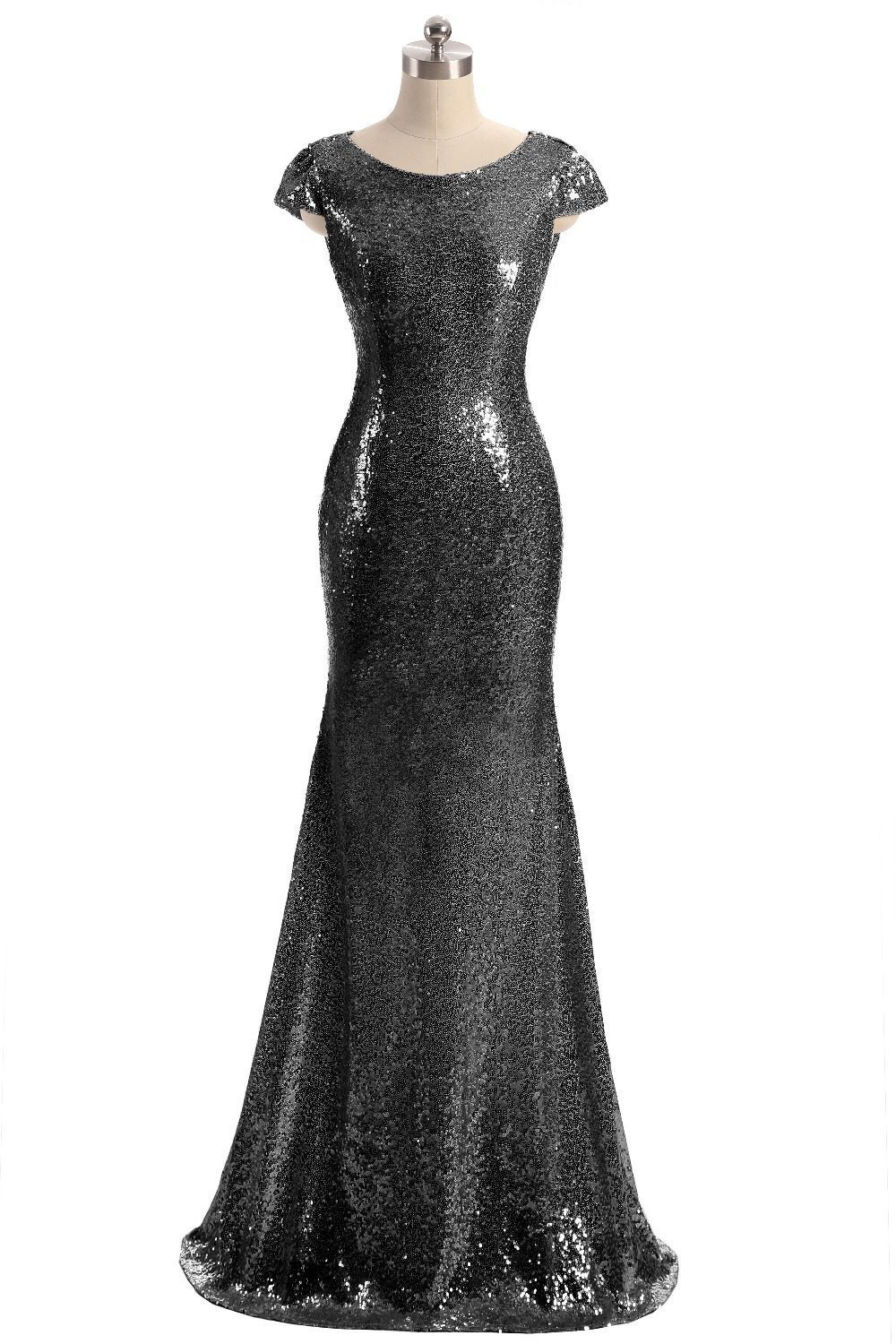 Sequined Short Sleeve Floor Length Bridesmaid Dress | Uniqistic.com