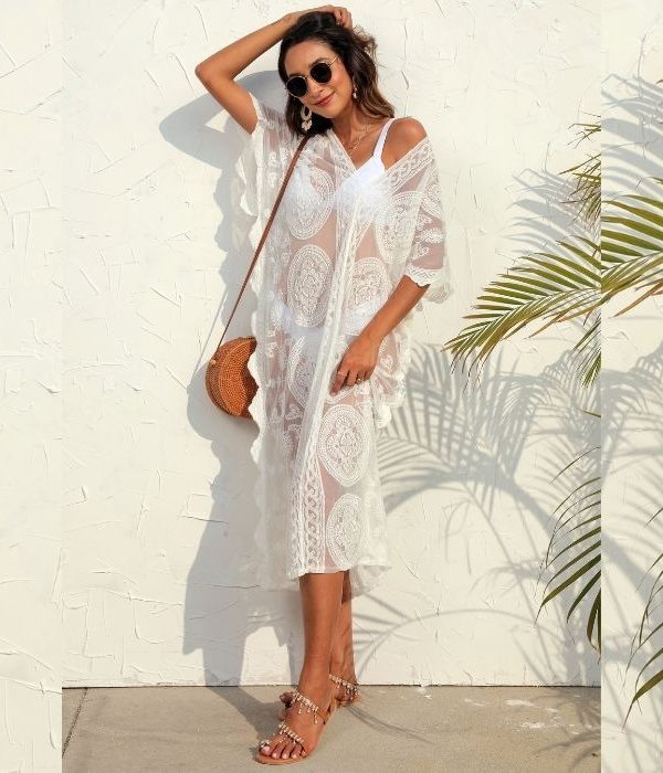 Cover Up Water Soluble Lace Maxi Bohemian White Beach Dress in Bohemian White Beach Dress