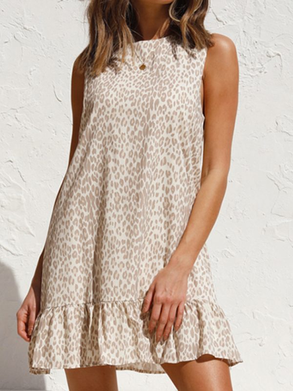 Leopard Print round Neck Sleeveless Loose Vacation Tiered Dress - Dresses - Uniqistic.com