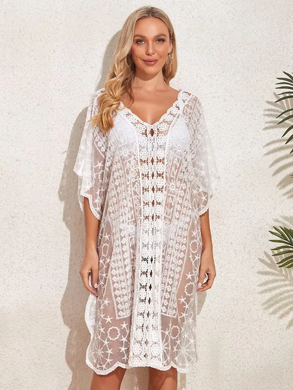 Sexy Cutout Lace Stitching Bohemian White Beach Dress - Bohemian White Beach Dress - Uniqistic.com
