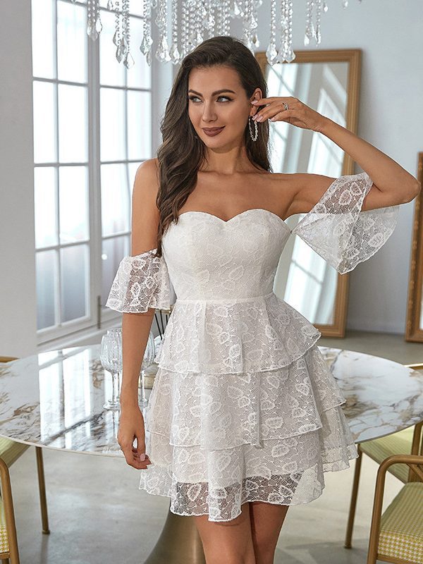 Sweet Lace Crochet Hollow Out Cutout Sexy Tiered Dress - Crochet Lace Dress - Uniqistic.com
