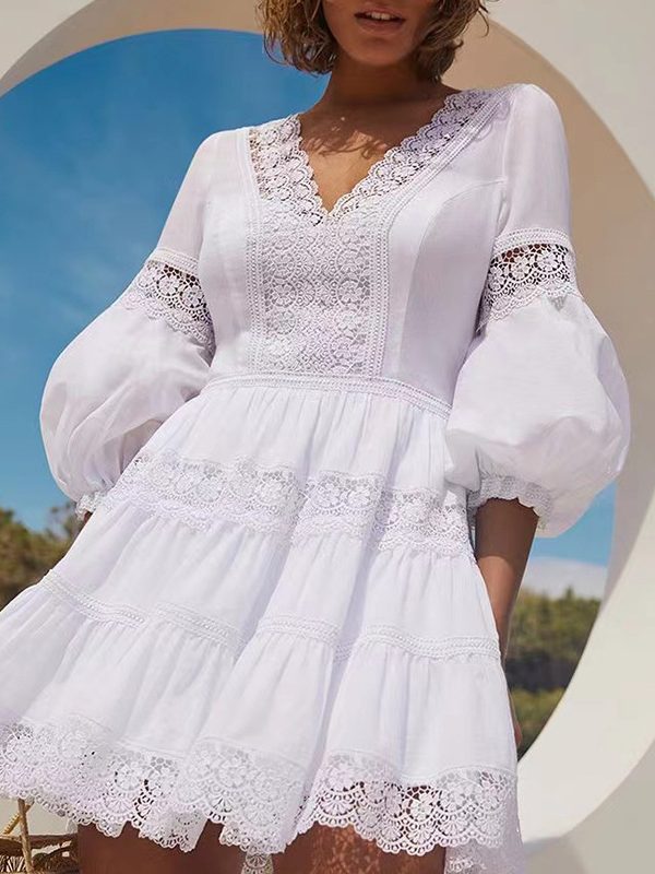 French Romantic Seaside Vacation A line Tiered Dress - Dresses - Uniqistic.com