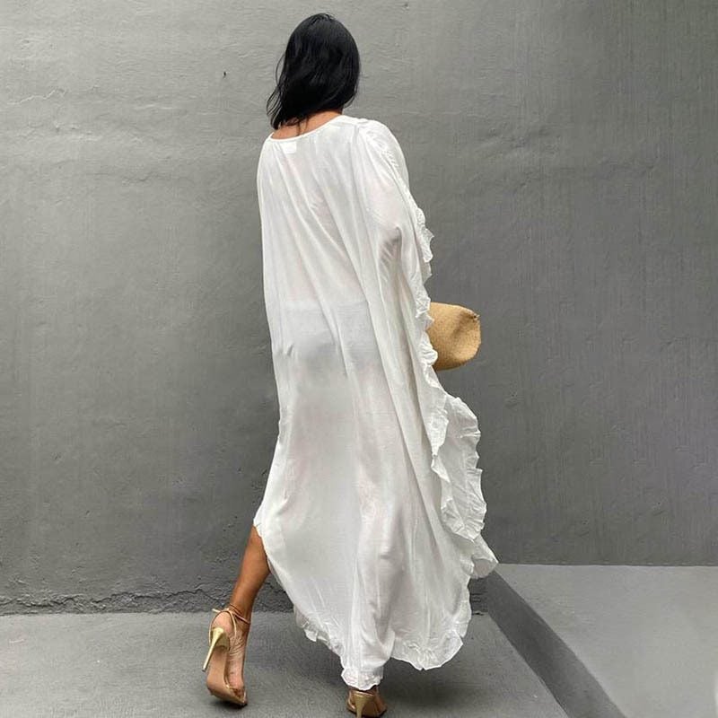 Loose Robe Seaside Vacation Cover Up Bohemian White Beach Dress - Bohemian White Beach Dress - Uniqistic.com