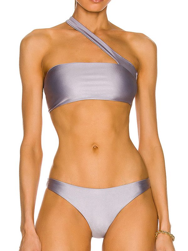 Solid Color Single Shoulder Sloping Shoulder Tube Top Bikini - Swimsuits - Uniqistic.com
