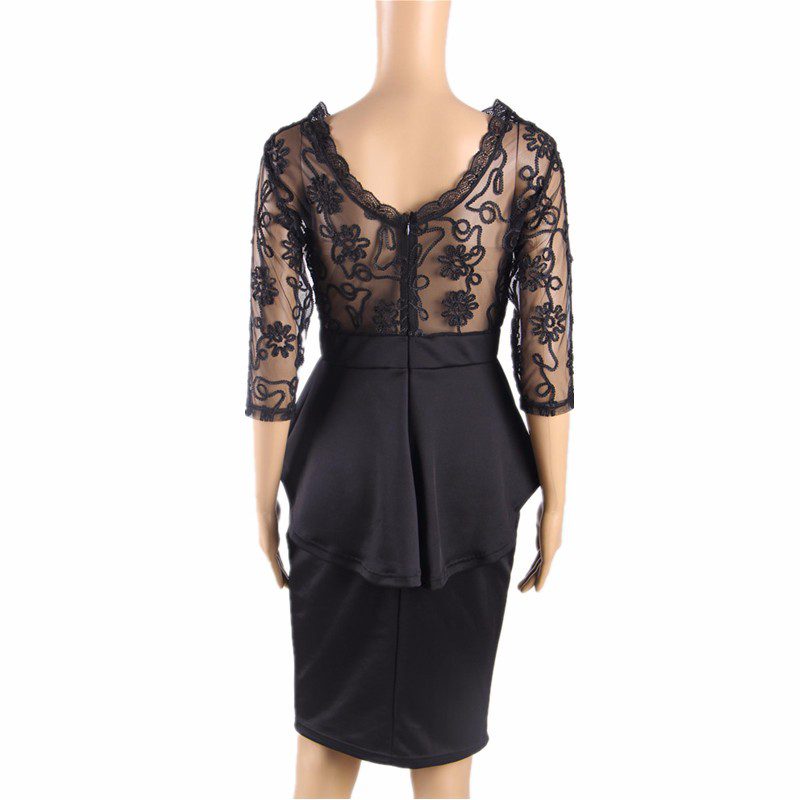 Elegant Black Half Sleeve Part See Through Peplum Dress | Uniqistic.com
