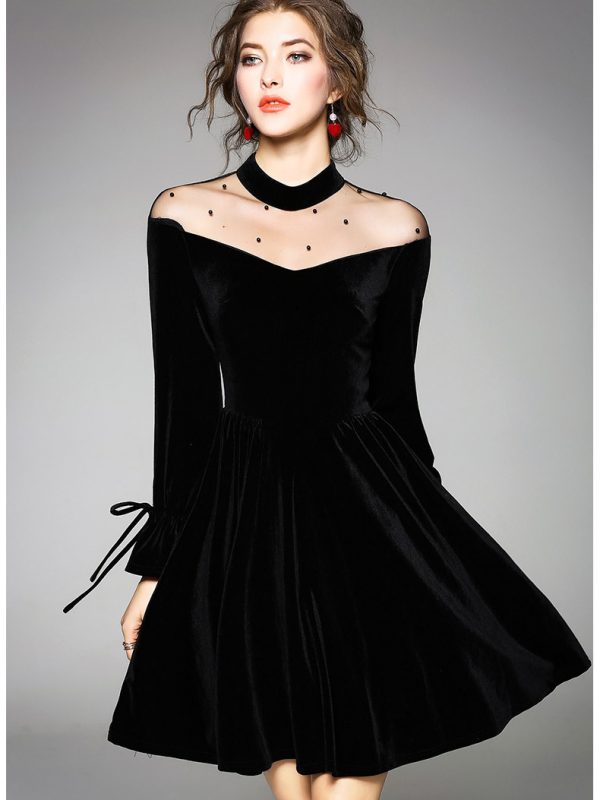 Black Lace O-Neck A Line Dress