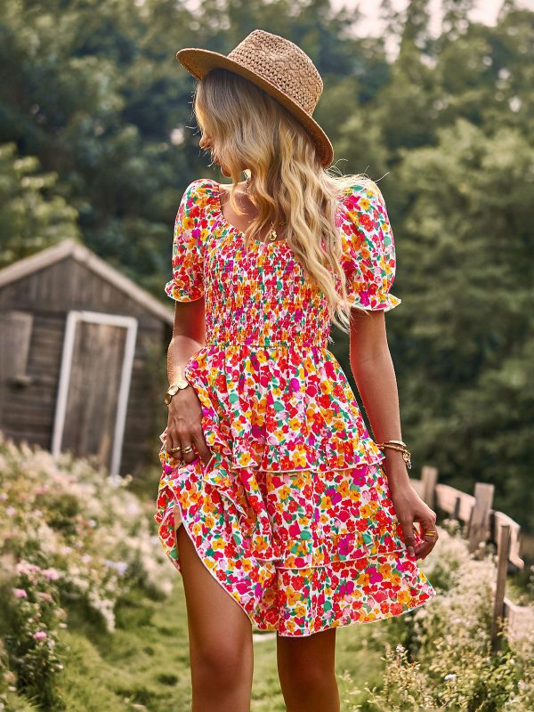 French Romantic Short Sleeve Tiered Dress in Dresses