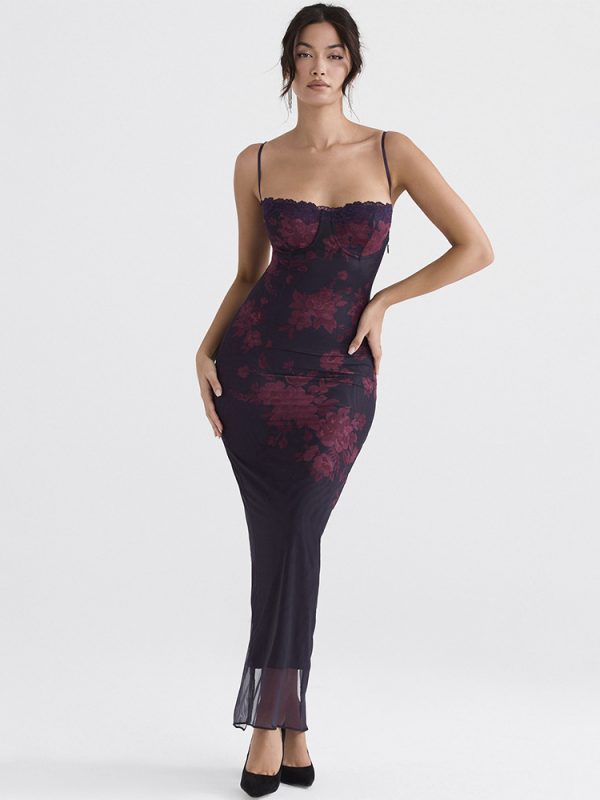 Printing Slip Slim Fit Backless Sheath Fishtail Dress in Dresses