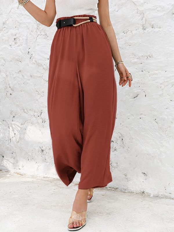 Cotton Linen Solid Color High Waist Loose Casual Wide Leg Pants in Pants