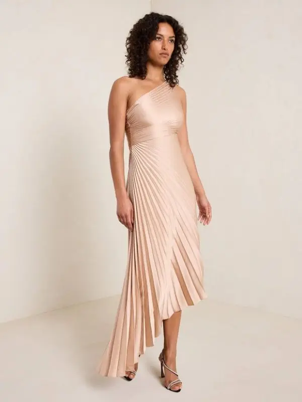One Shoulder Sun Pleated Satin Dress - Dresses - Uniqistic.com