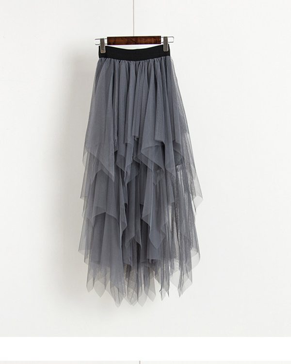 Irregular Asymmetric Bottom Stitching Puffy Mesh Skirt - Skirts - Uniqistic.com
