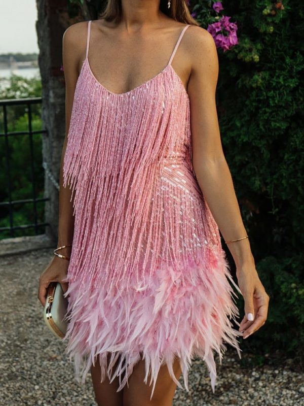 Tassel Sequ Feather Stitching Dress - Cocktail Dresses - Uniqistic.com
