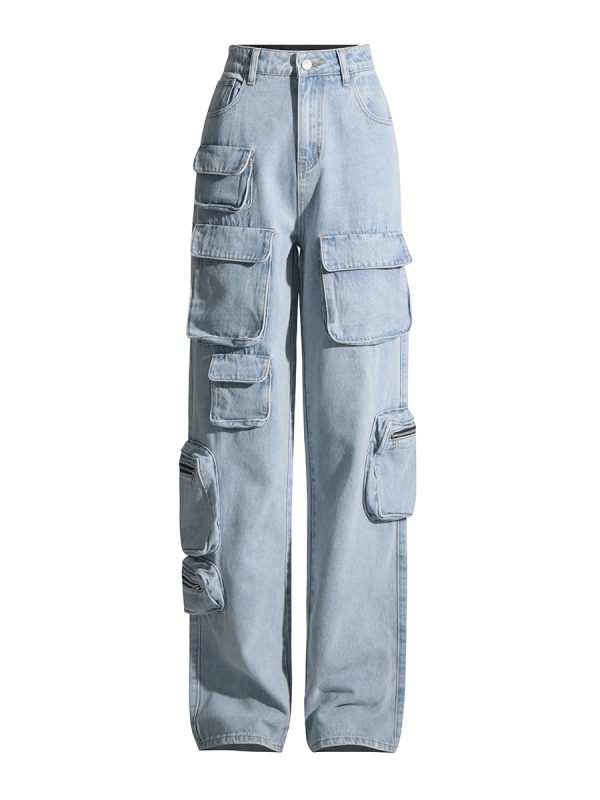 Retro Light Blue Washed High Waist Cargo Jeans - Pants - Uniqistic.com