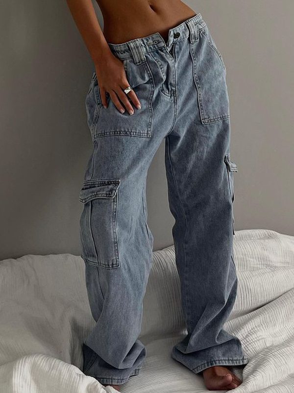 Worn Looking Washed out Elastic Low Waist Jeans - Pants - Uniqistic.com
