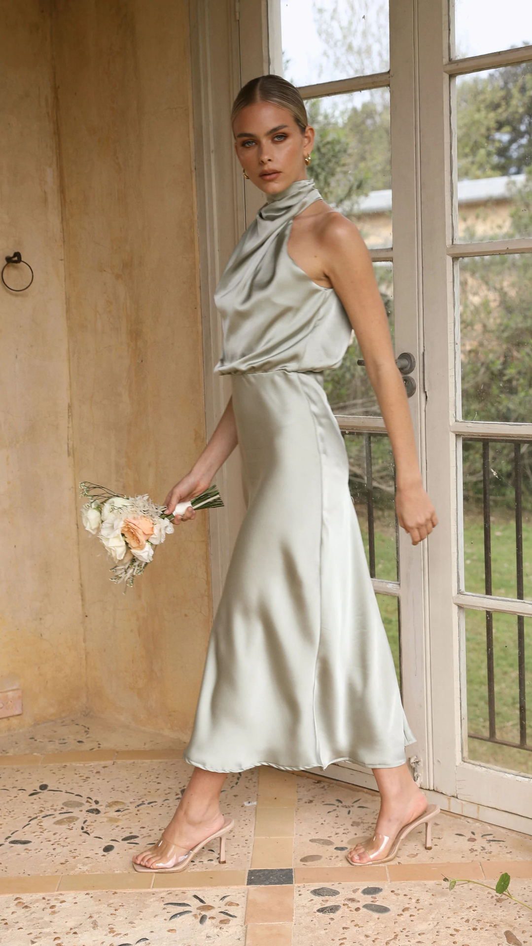 Sleeveless Halter Solid Color Satin Dress | Uniqistic.com