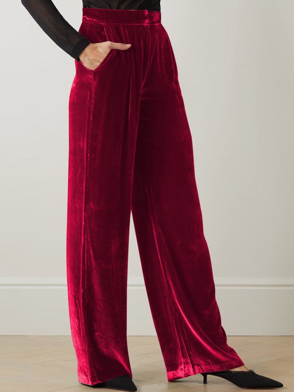 French Office Velvet Drooping Wide Leg Pants - Pants - Uniqistic.com