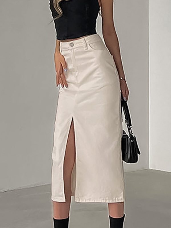 Summer French Office Milk Apricot Slim Fit Sheath Denim Skirt - Skirts - Uniqistic.com