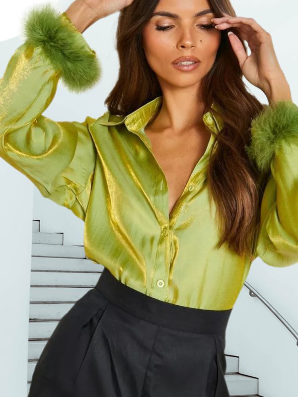Fluorescent Fluff Sleeve Collared Shirt - Blouses & Shirts - Uniqistic.com