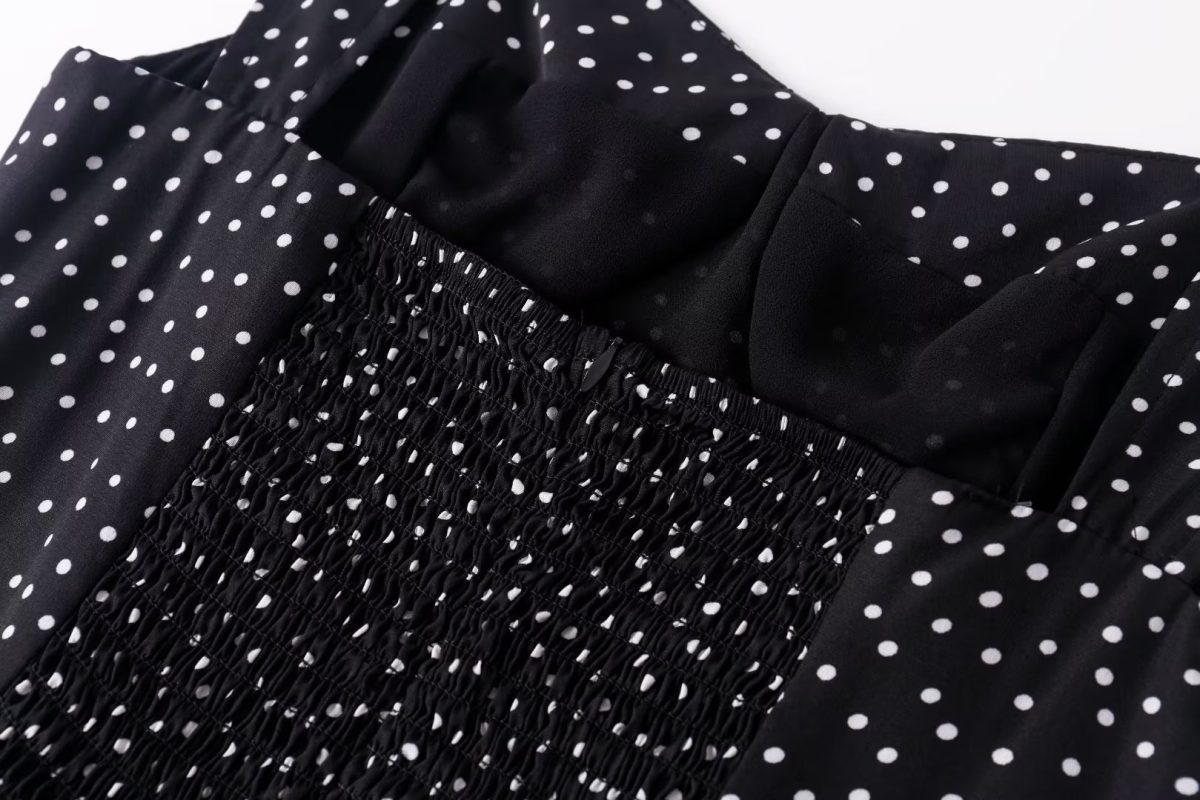 Casual Comfortable Square Collar Pure Black Bottom Polka Dot Printed Dress - Dresses - Uniqistic.com