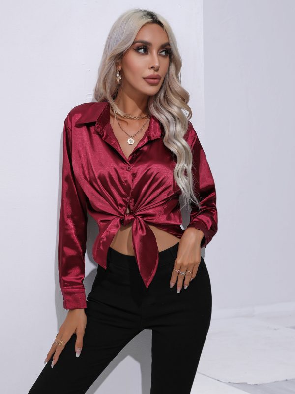 Satin Artificial Silk Long Sleeve Shirt - Blouses & Shirts - Uniqistic.com