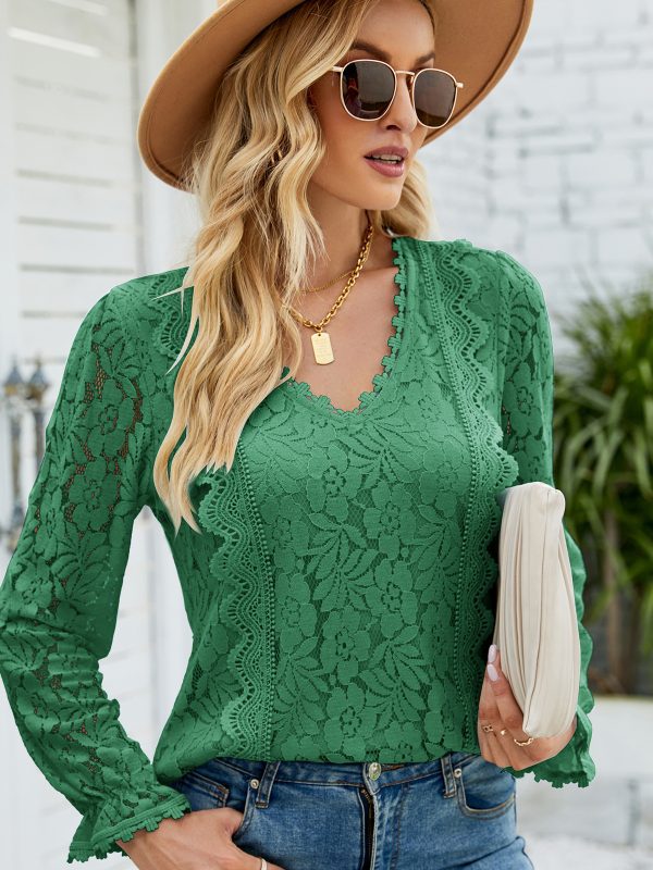 Hollow Out Lace Sexy Long-Sleeved Lace Top - Blouses & Shirts - Uniqistic.com