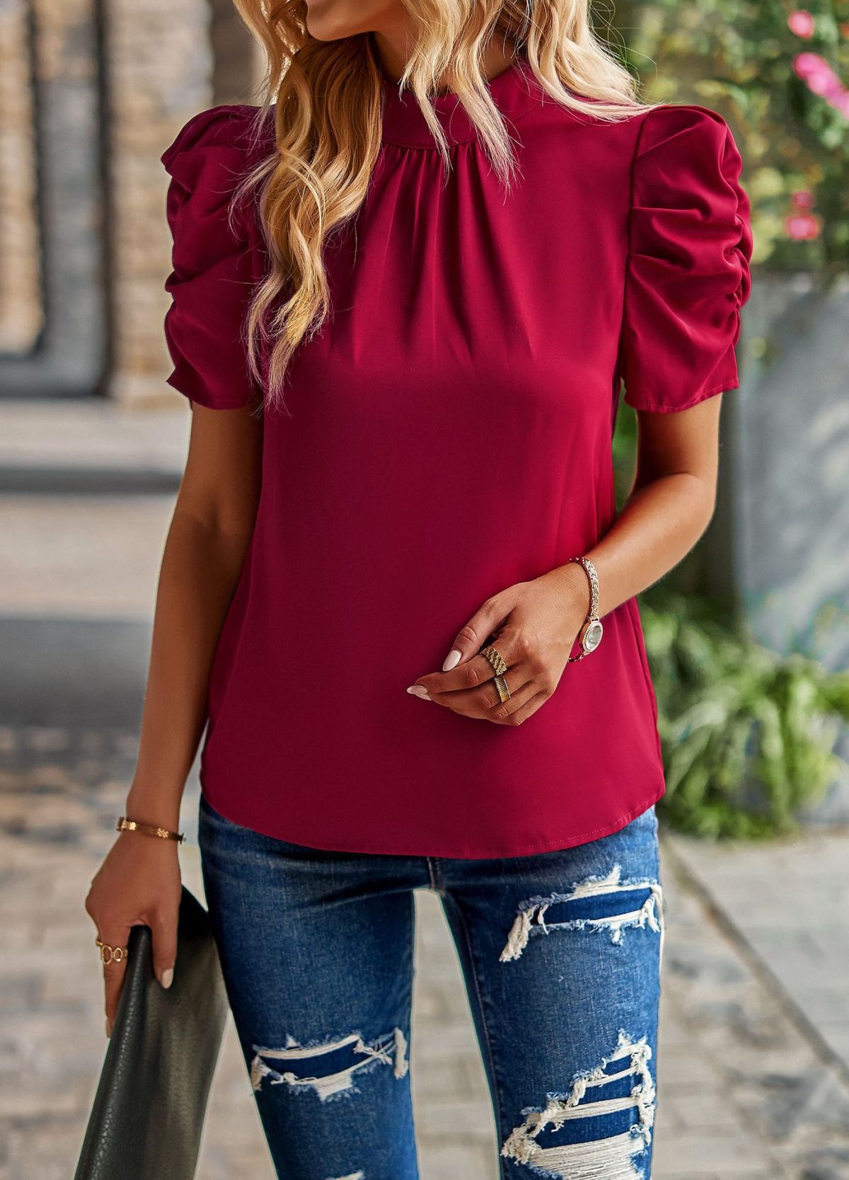 Solid Color Round Neck Blouse - Blouses & Shirts - Uniqistic.com