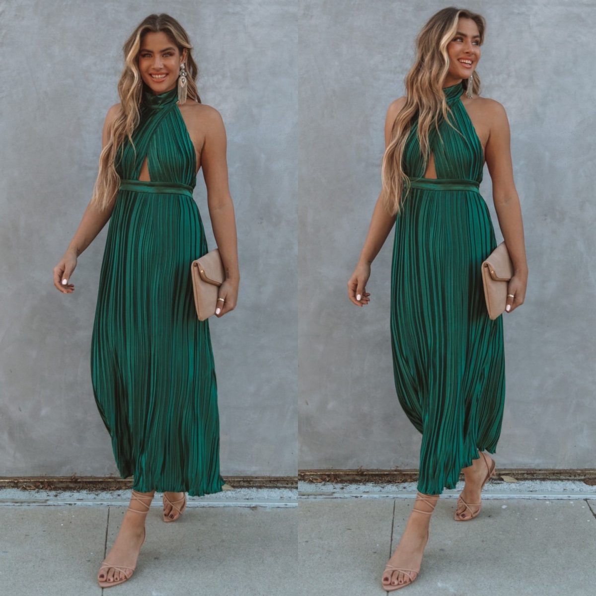Fashion early Autumn  Halter Backless Pleated Dress in Dresses