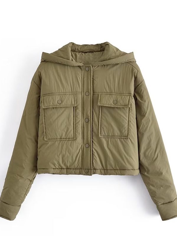 Fall Street Casual Simple Thin Army Green Hooded Cotton Coat - Coats & Jackets - Uniqistic.com