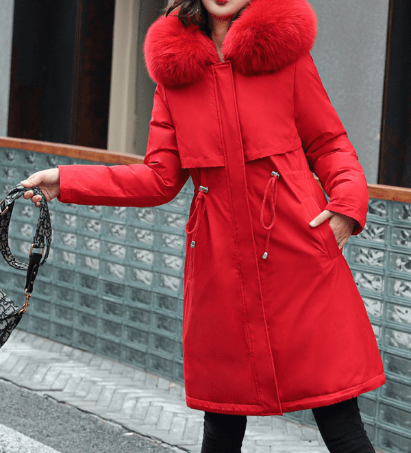 Winter Cotton Padded Mid Length Big Fur Collar Fleece-Lined Coat in Coats & Jackets