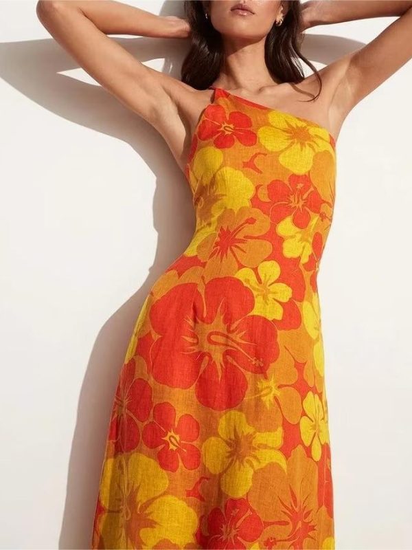 Oblique Shoulder Strap Printed Dress - Dresses - Uniqistic.com