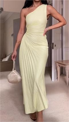 One Shoulder Pleated Color Light Color Series Irregular Asymmetric Dress in Dresses