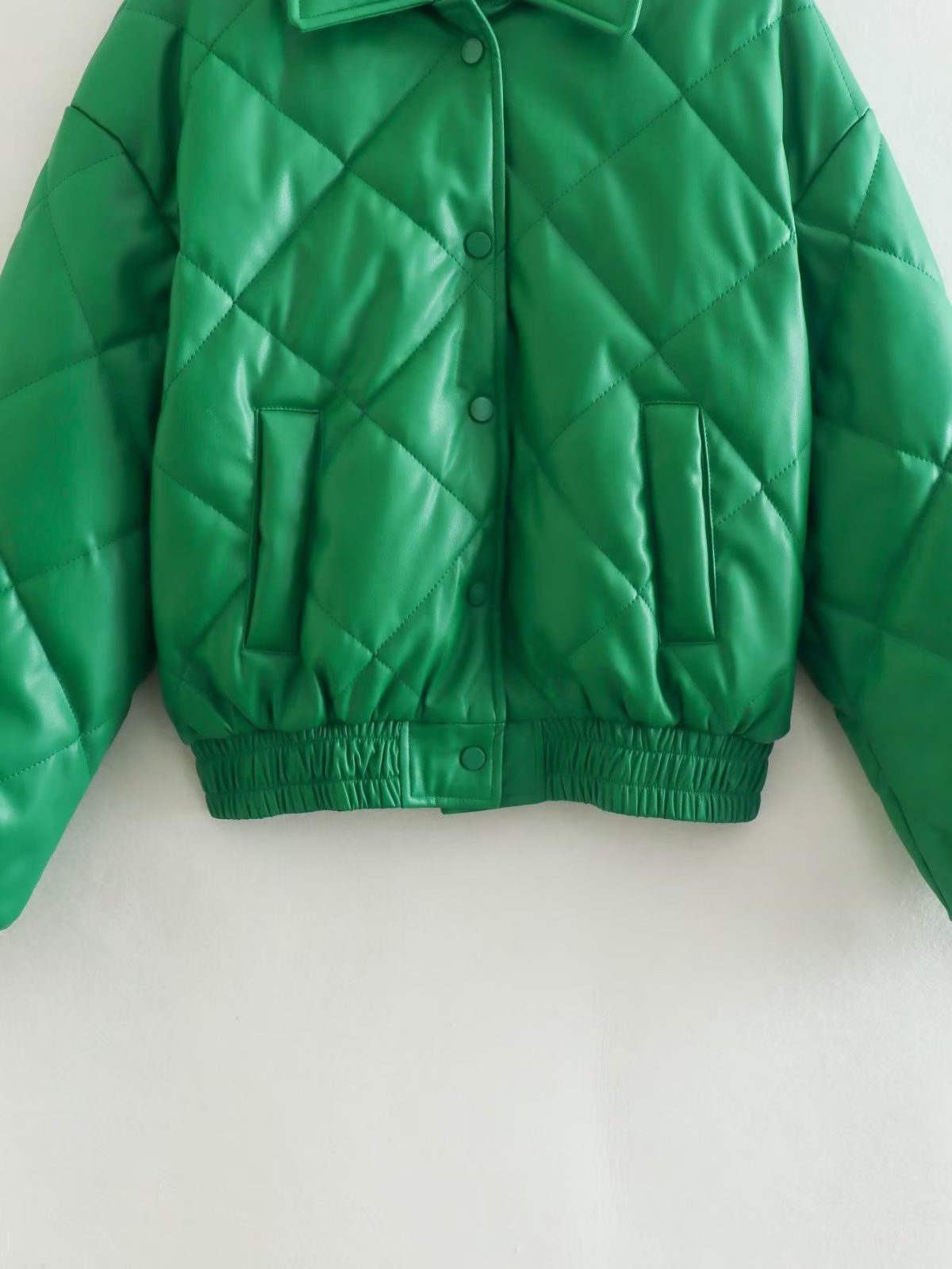Green Faux Leather Cotton Padded Coat - Coats & Jackets - Uniqistic.com