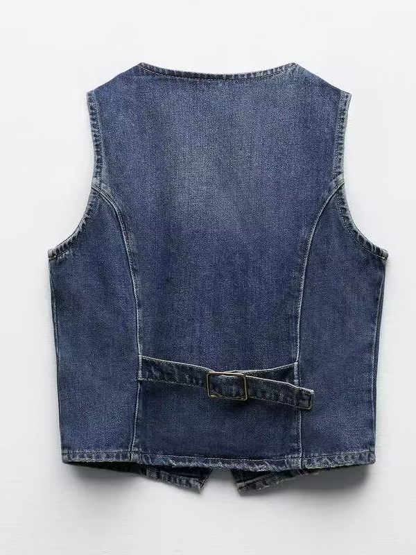 V neck Single Breasted Short Denim Waistcoat Vest - Coats & Jackets - Uniqistic.com