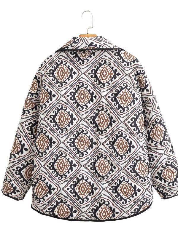 Autumn Winter Retro Stitching Printing Pocket No Buckle Cotton Jacket - Coats & Jackets - Uniqistic.com