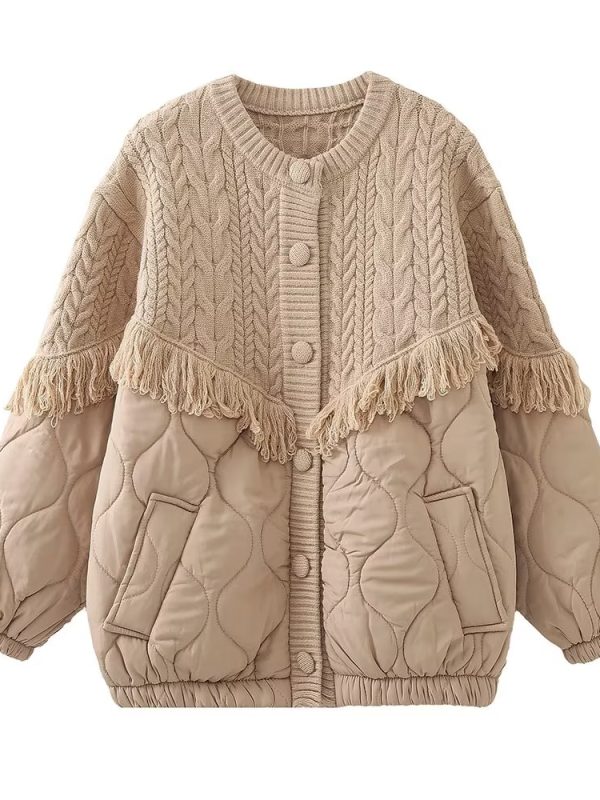 Fall Tassel Decorative Knitted Patchwork Cotton Padded Jacket - Coats & Jackets - Uniqistic.com