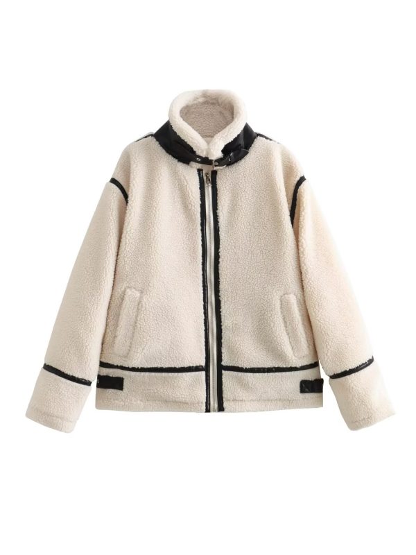 Casual One Piece Lamb Wool Contrast Color Warm Jacket - Coats & Jackets - Uniqistic.com