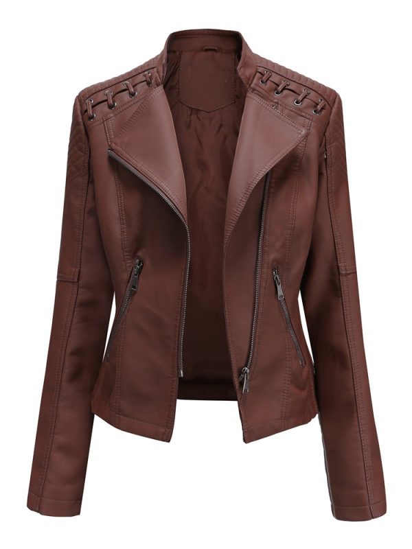 Spring Autumn Short Slim Thin Leather Jacket in Coats & Jackets