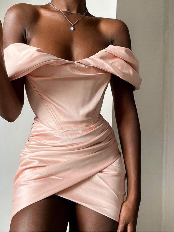 Popular Tube Top Pleated Ins Internet Celebrity Card Shoulder Sexy Dress - Dresses - Uniqistic.com