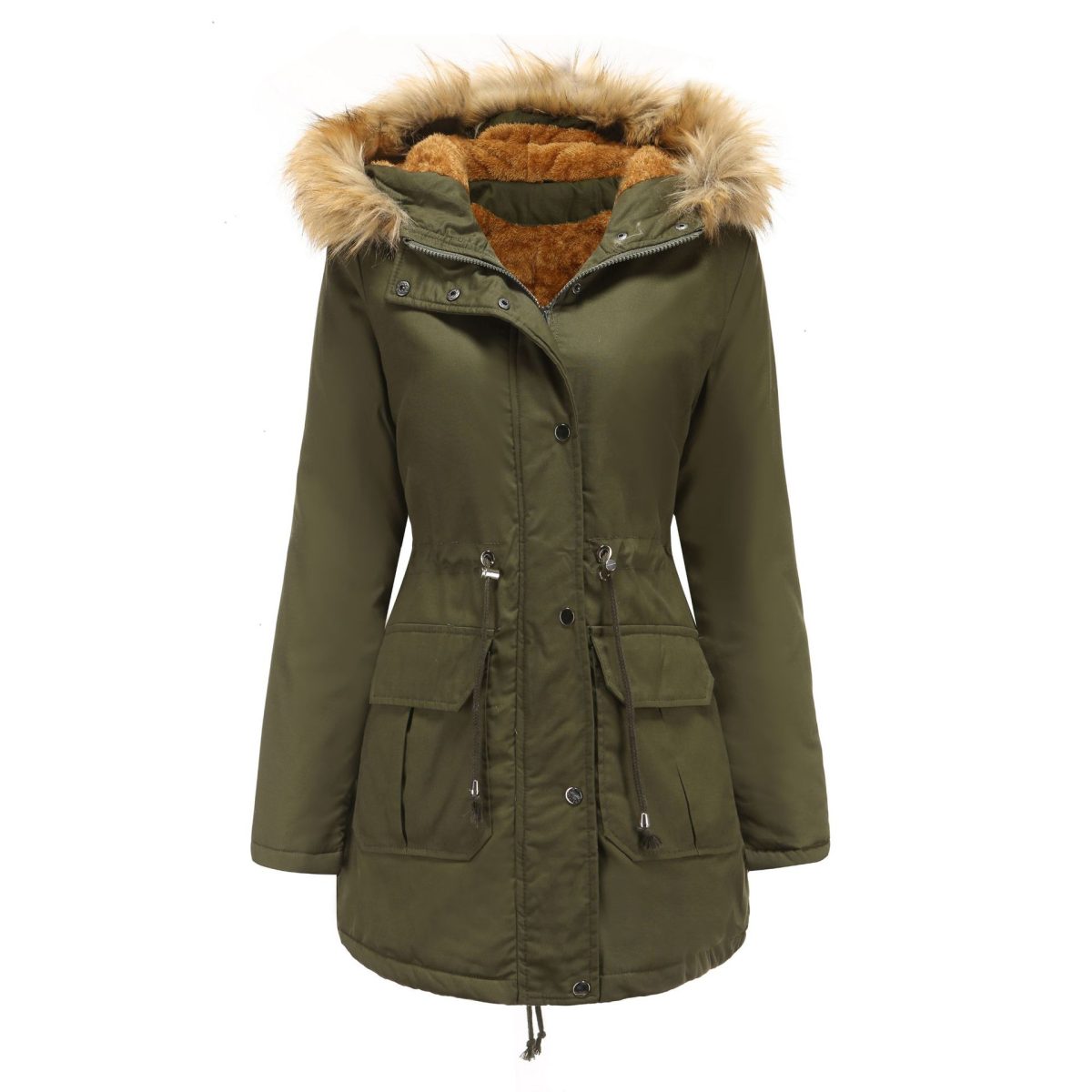 Fleece Lined Hooded Fur Collar Winter Warm Coat Plus Size in Coats & Jackets