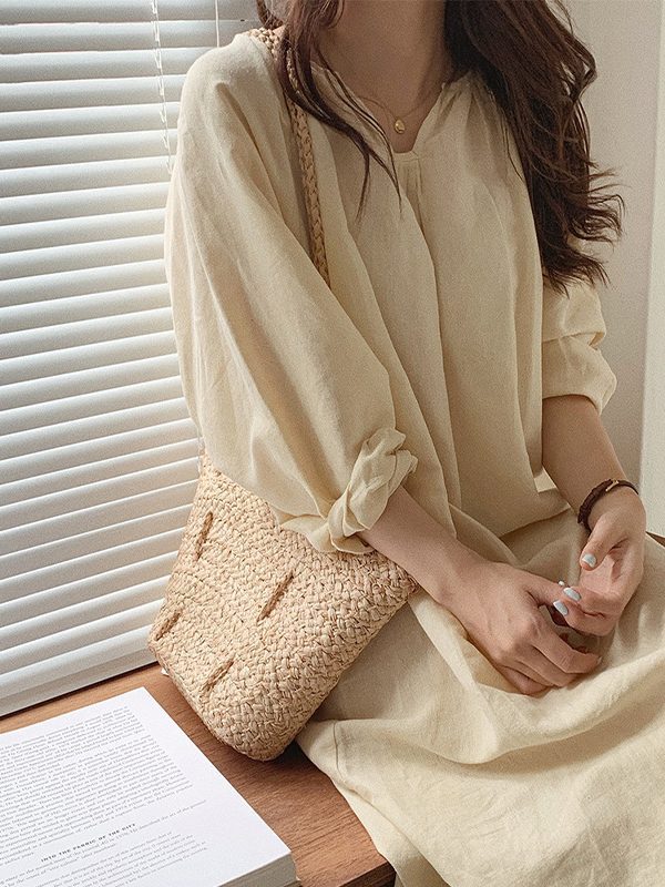 Cotton Long Sleeve Korean Home Wear Rough Yarn Dress - Dresses - Uniqistic.com