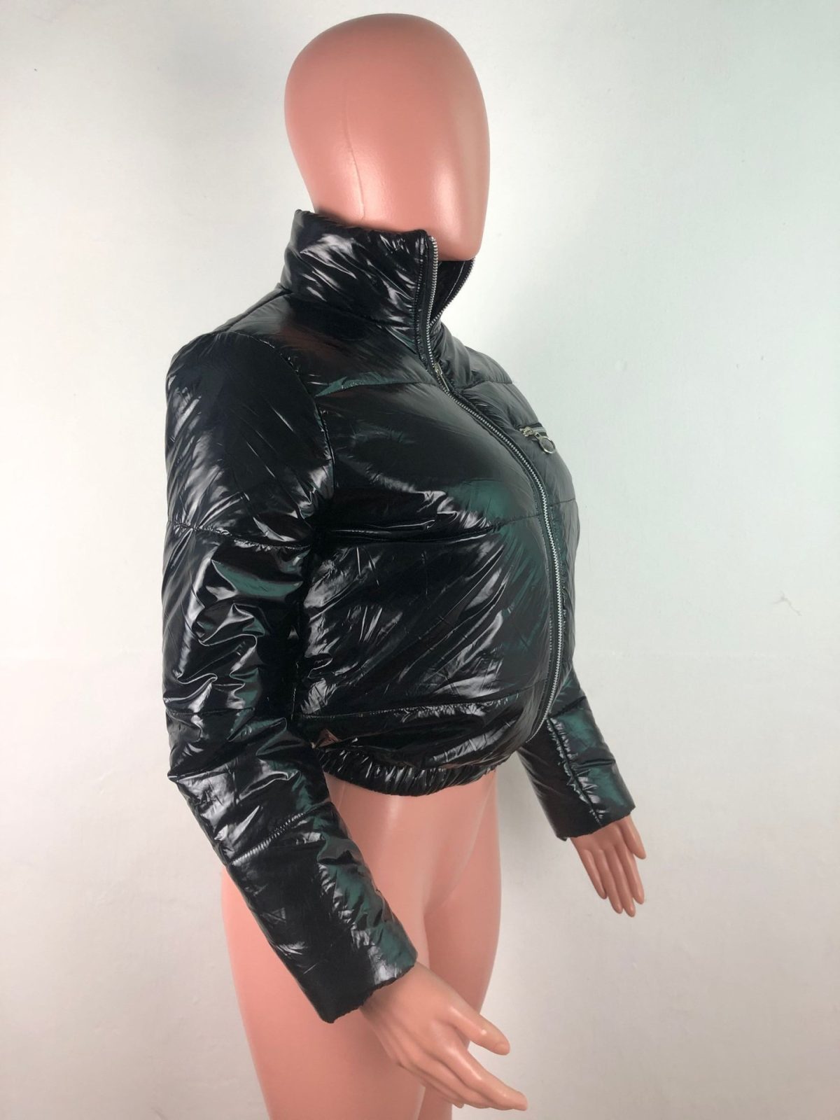 Glossy Faux Leather Stand-up Collar down Jacket - Coats & Jackets - Uniqistic.com