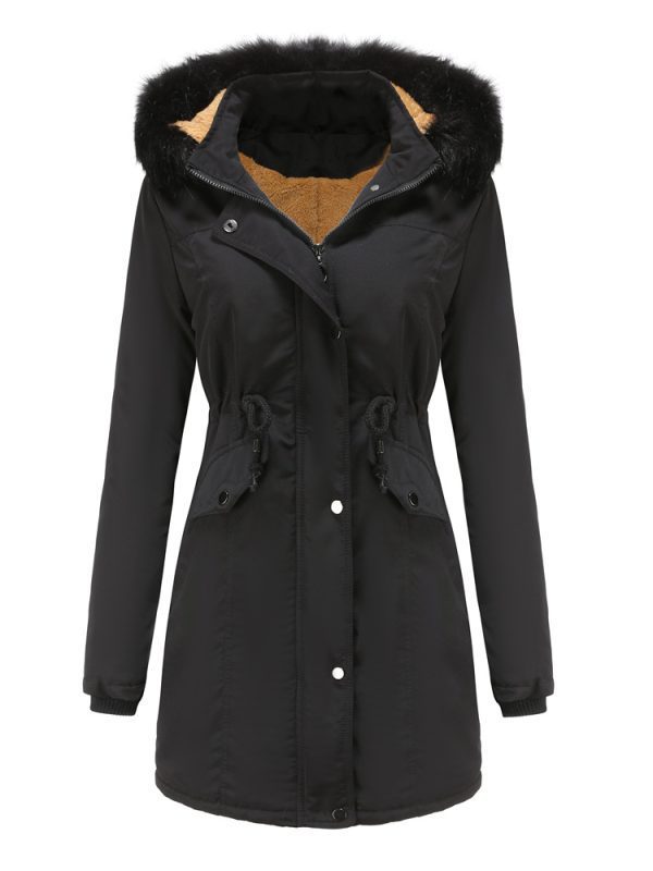 Autumn Winter Warm Cotton Thickened Velvet Detachable Hat Big Fur Collar Coat - Coats & Jackets - Uniqistic.com