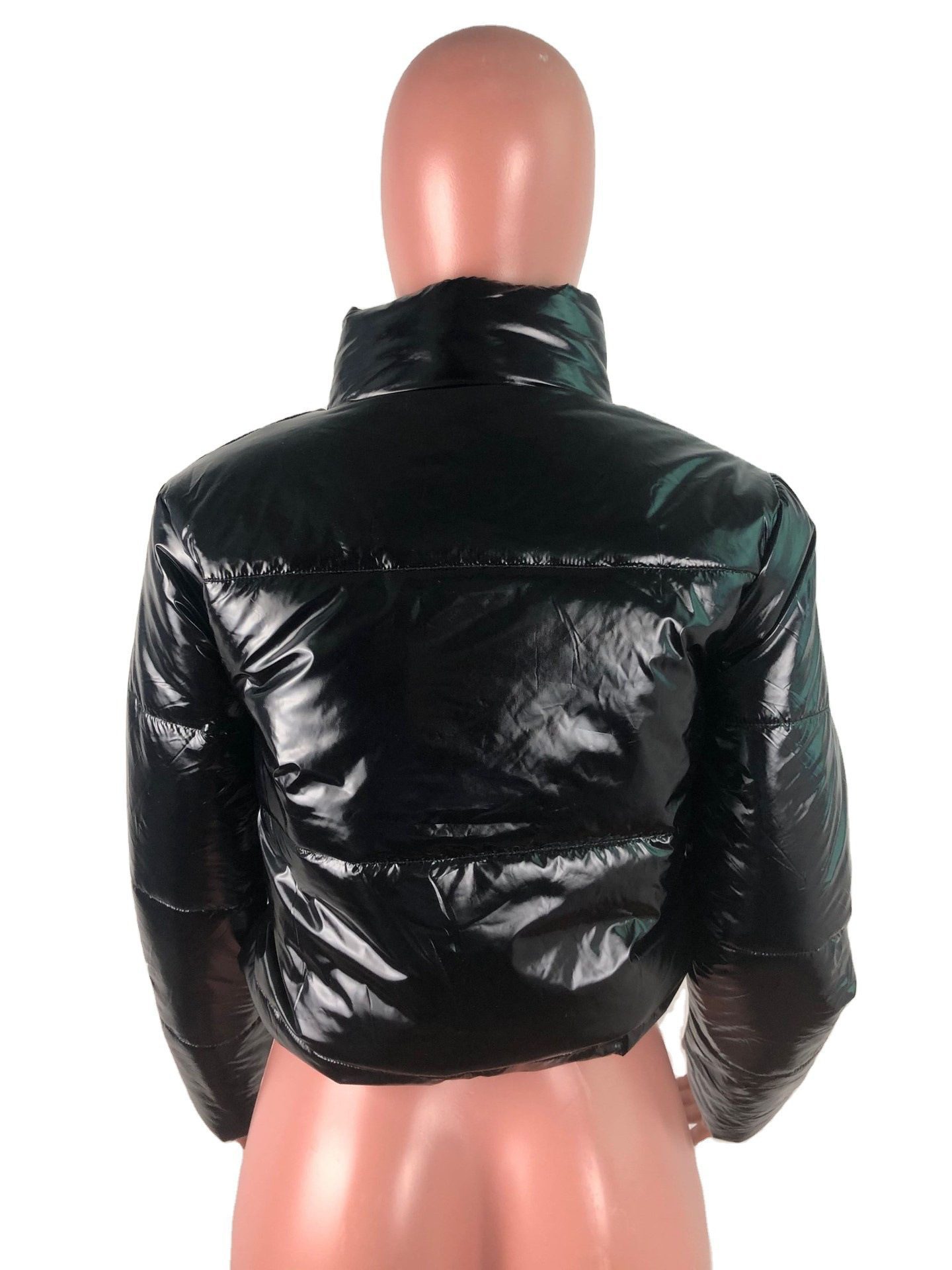 Glossy Faux Leather Stand-up Collar down Jacket | Uniqistic.com