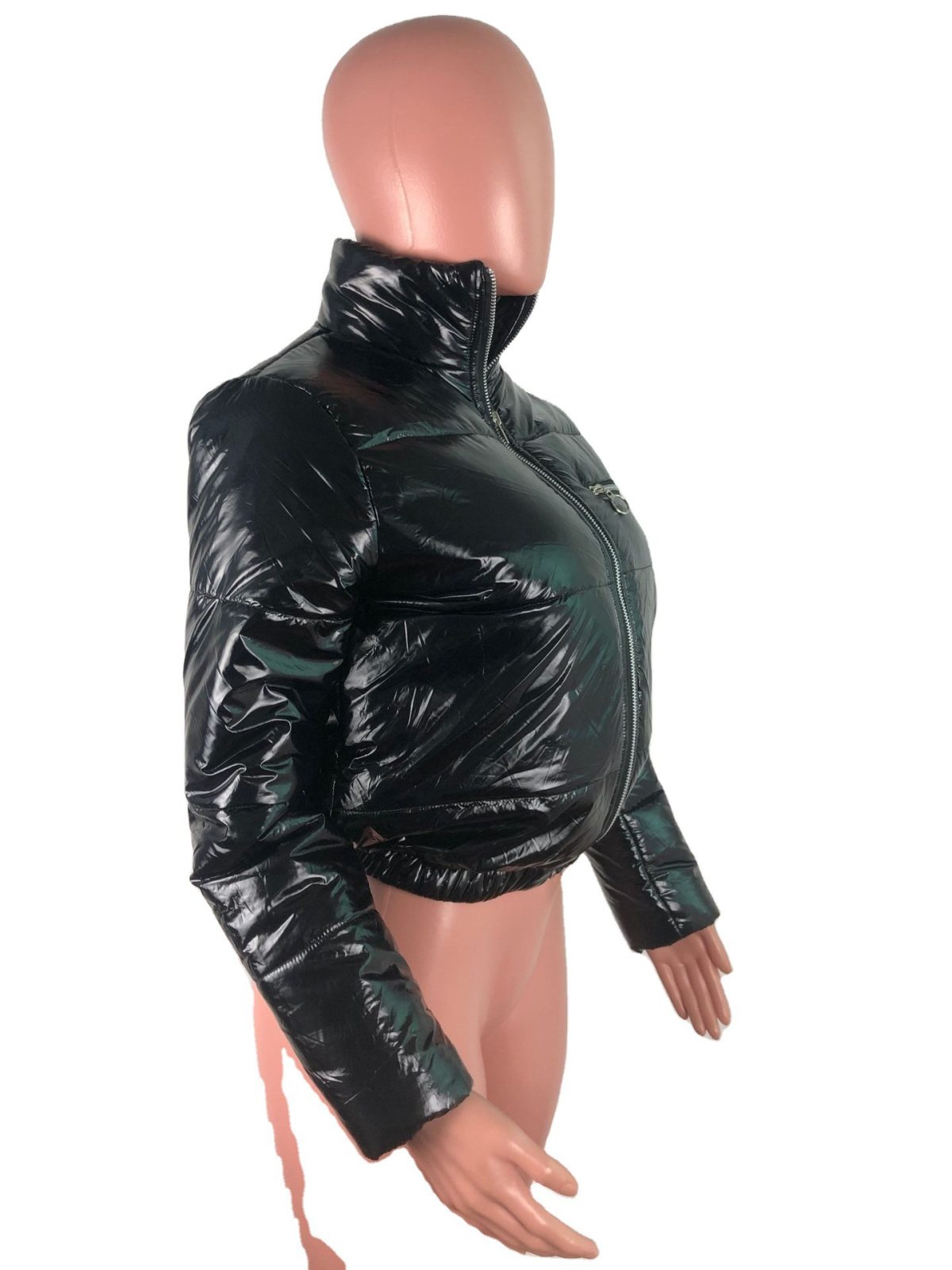 Glossy Faux Leather Stand-up Collar down Jacket - Coats & Jackets - Uniqistic.com