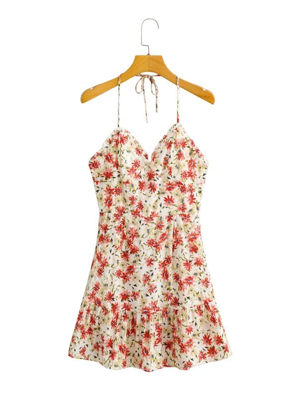 Summer Printed Halter Lace up Dress - Dresses - Uniqistic.com