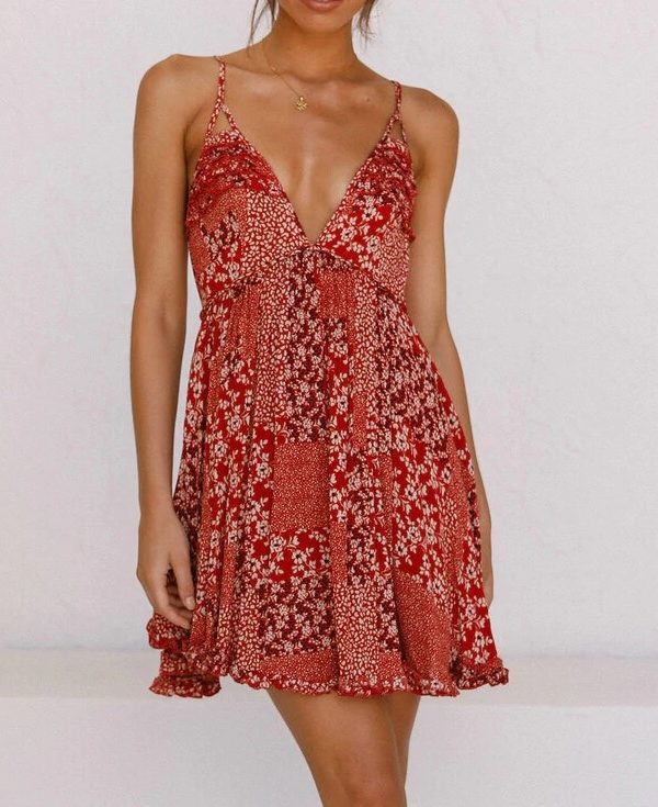 Sundress Spring Summer Spaghetti-Strap Floral Print Dress - Dresses - Uniqistic.com